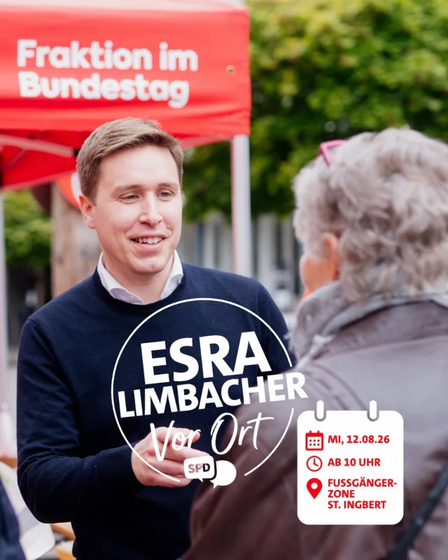 Morgen bin ich wieder vor Ort in St. Ingbert! 👋

Mit meiner mobilen Sprechstunde geht’s direkt dorthin, wo das Leben stattfindet. Ich möchte zuhören, ins Gespräch kommen und wissen: Was läuft gut? Wo gibt es Probleme? Und was muss Politik besser machen?

📅 Mittwoch, 12. August
⏰ ab 10 Uhr
📍 Fußgängerzone St. Ingbert

Kommt vorbei – ganz unkompliziert, ohne Anmeldung. Ich freue mich auf den Austausch mit Euch! 💬

#EsraVorOrt #StIngbert #Saarland #Saarpfalz